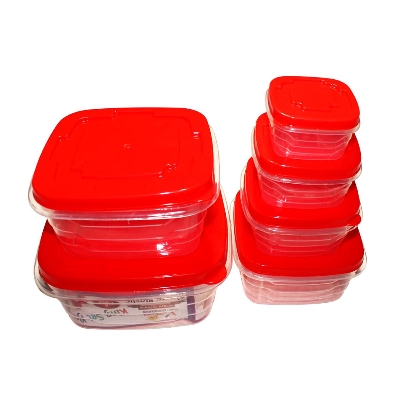 Picture of Red Plastic Food Storage Box With Lids - 6pcs Set - Multicolor