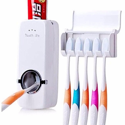 Picture of Automatic Toothpaste Dispenser and Brush Holder Set White - White