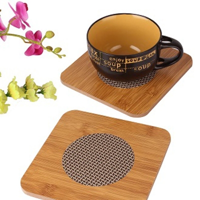 Picture of Square Shape Heating Insulation Resistant Natural Bamboo Wooden Coaster Heat Table Ware Pad Place mat - 1pcs​ - Wooden