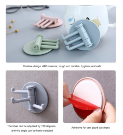 Picture of Rotating Adhesive Hook Punch-free Storage Wall Hanger - 1pcs - Multicolor