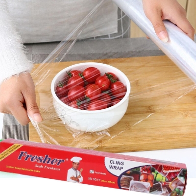 Picture of 1 Roll (200 sq. Feet) Fresher Plastic Stretch Wrapping paper for keeping Food fresh - Transparent