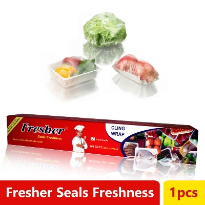 Picture of 1 Roll (200 sq. Feet) Fresher Plastic Stretch Wrapping paper for keeping Food fresh - Transparent