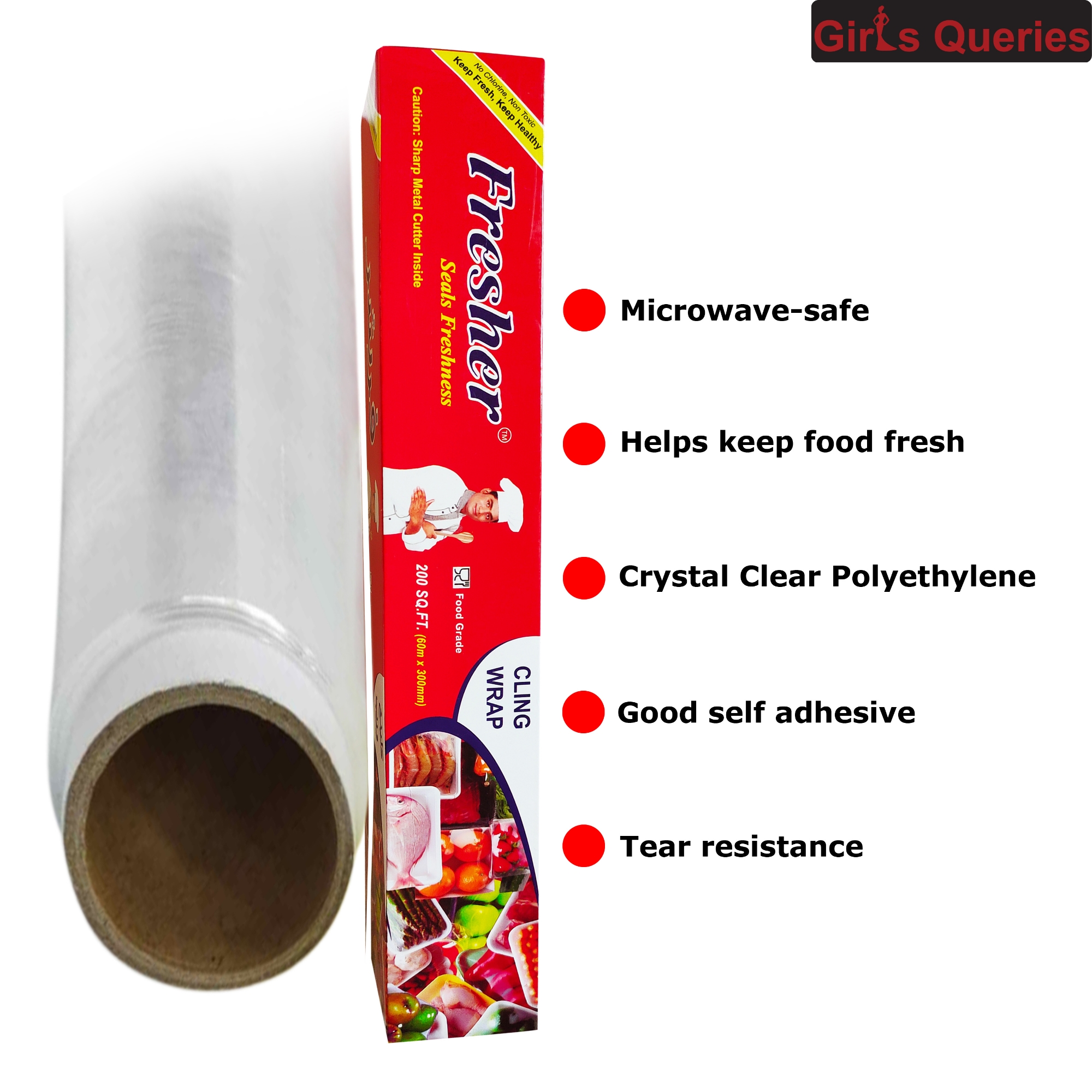 Picture of 1 Roll (200 sq. Feet) Fresher Plastic Stretch Wrapping paper for keeping Food fresh - Transparent