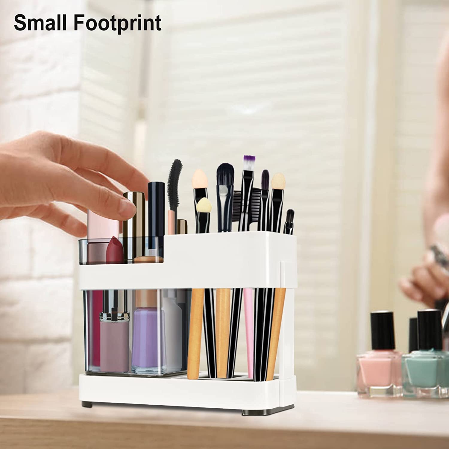 Picture of Portable Travel Plastic Toothbrush and Toothpaste Holder with Cup for Bathroom Countertop storage Organizer - Minimalistic Sophistication - White
