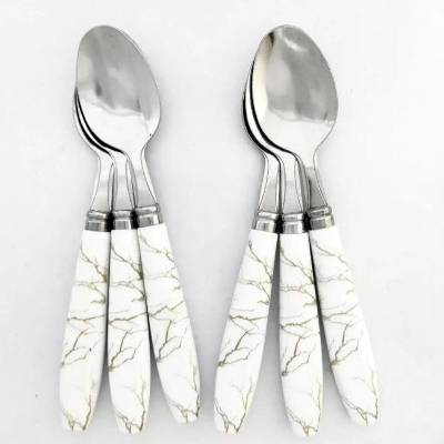Picture of Stainless Steel Tea Spoon Set With Ceramic Design Plastic Handle - Multi-Color - Stylish Tea Spoon Set With Ceramic Design For A Colorful Touch - Multicolor