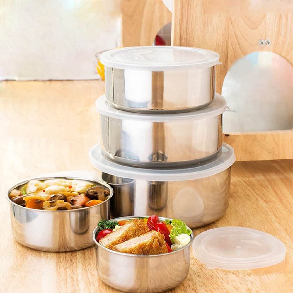 Picture of Stainless Steel Food Storage Box With Food Grade Plastic Cover - 5pcs Set - Steel