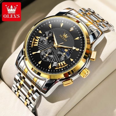 Picture of OLEVS 2892 Chronograph Luxury Mens Watch-Golden Silver and Black