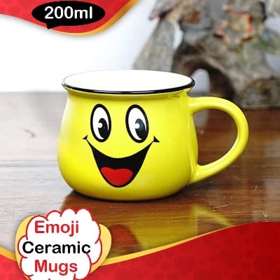 Picture of 1pcs Emoji Ceramic Yellow Color Coffee and Tea Mug - 200 ML - Yellow