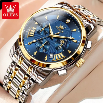 Picture of OLEVS 2892 Chronograph Luxury Mens Watch-Golden Silver and Blue