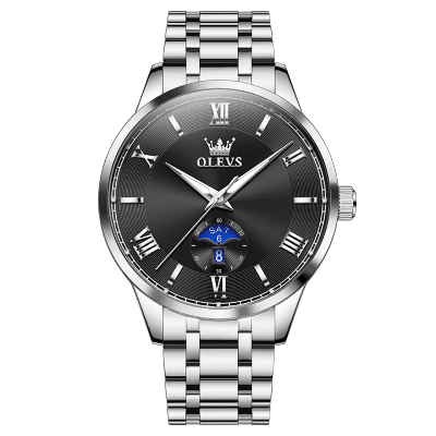 Picture of OLEVS 3638 Mens Quartz Moonphase Watch-Silver and Black