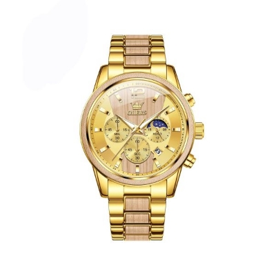 Picture of OLEVS 3645 Wooden Chronograph Stainless Steel Men’s Watch-Gold