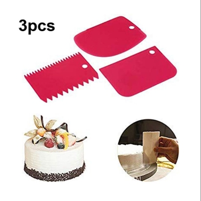 Picture of 3pcs Set Plastic Cream Dough Scraper Cutter Spatulas for Pastry Cake Decoration - Multicolor