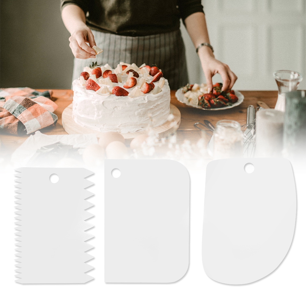 Picture of 3pcs Set Plastic Cream Dough Scraper Cutter Spatulas for Pastry Cake Decoration - Multicolor