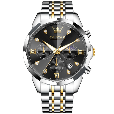 Picture of OLEVS 3670 Multifunction Dial Mens Quartz Watch-Golden Silver and Black