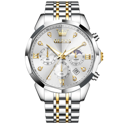 Picture of OLEVS 3670 Multifunction Dial Mens Quartz Watch-Golden Silver and White