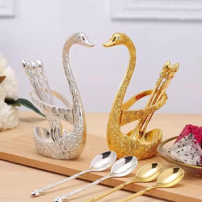 Picture of 6pcs Tea Spoon Set With Swan Stand - Mult-color - Multicolor
