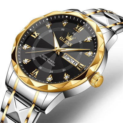Picture of Olevs 5609 Watch For Men-Sliver Gold Black