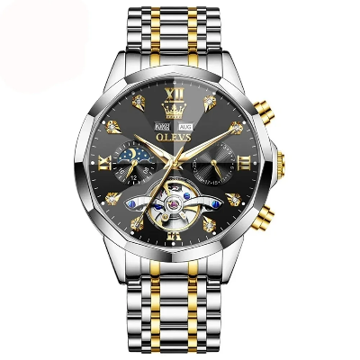 Picture of OLEVS 6621 Mens Automatic Chronograph Watch-Golden Silver and Black