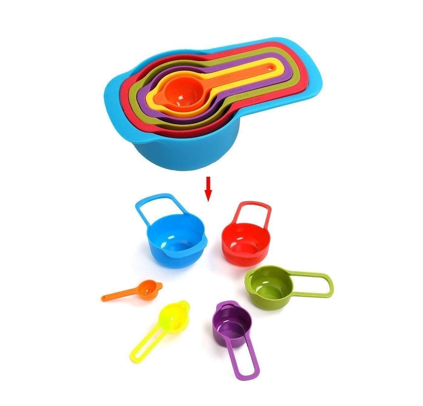 Picture of Plastic Measuring Cup And Spoon Set For Cake Baking And Kitchen Cooking - Multicolor