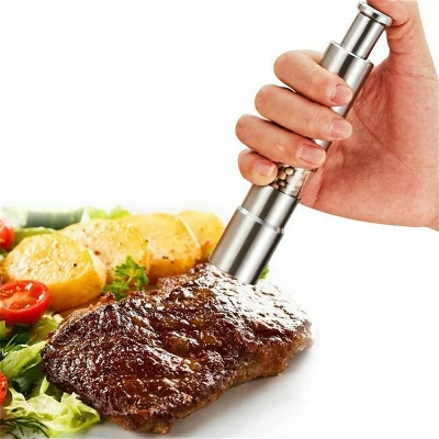 Picture of Stainless Steel Manual Press Type Household Thumb Push Salt Pepper Spice Sauce Grinder - Multicolor