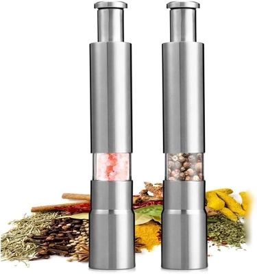 Picture of Stainless Steel Manual Press Type Household Thumb Push Salt Pepper Spice Sauce Grinder - Multicolor