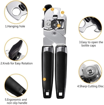 Picture of Can Opener Manual, Stainless Steel Hand Held Can Opener with Heavy Duty Ergonomic Anti Slip Grip for Seniors with Arthritis - Silver