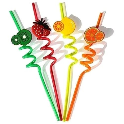 Picture of 4 PCS Reusable Straws Smoothie Drinking Straws Kids/Birthday Party Decorations for Kids Girls (Pack of 1) - Multicolor