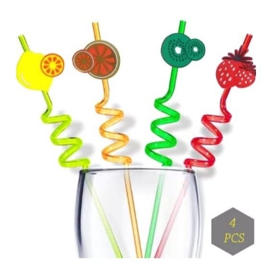 Picture of 4 PCS Reusable Straws Smoothie Drinking Straws Kids/Birthday Party Decorations for Kids Girls (Pack of 1) - Multicolor