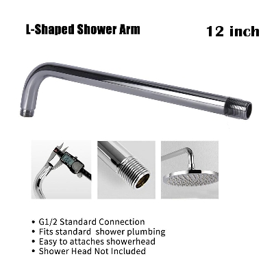 Picture of Chrome Polished Stainless Steel L-Shaped Shower Arm Extension for Rainfall Shower Head - 12 inch Length - Steel