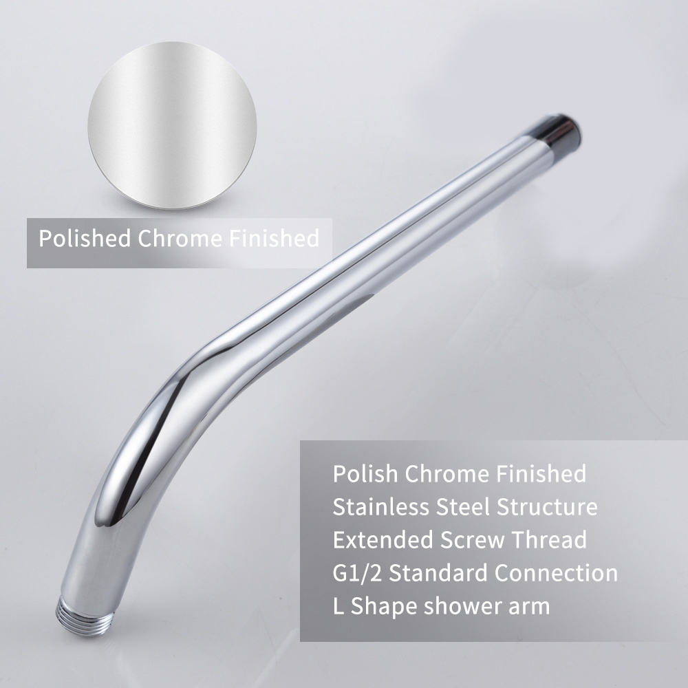 Picture of Chrome Polished Stainless Steel L-Shaped Shower Arm Extension for Rainfall Shower Head - 12 inch Length - Steel