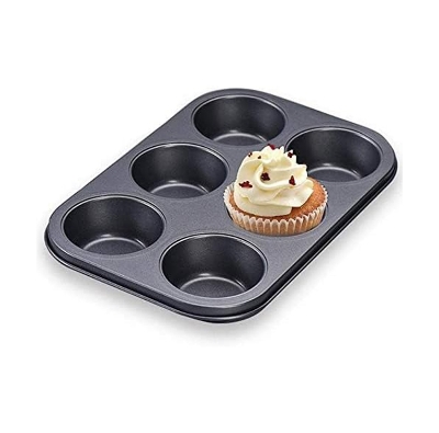 Picture of 6 Cup Muffin & Cupcake Pan, Nonstick Brownie Pan, Heavy Duty Carbon Steel Bake for Oven Baking - Black