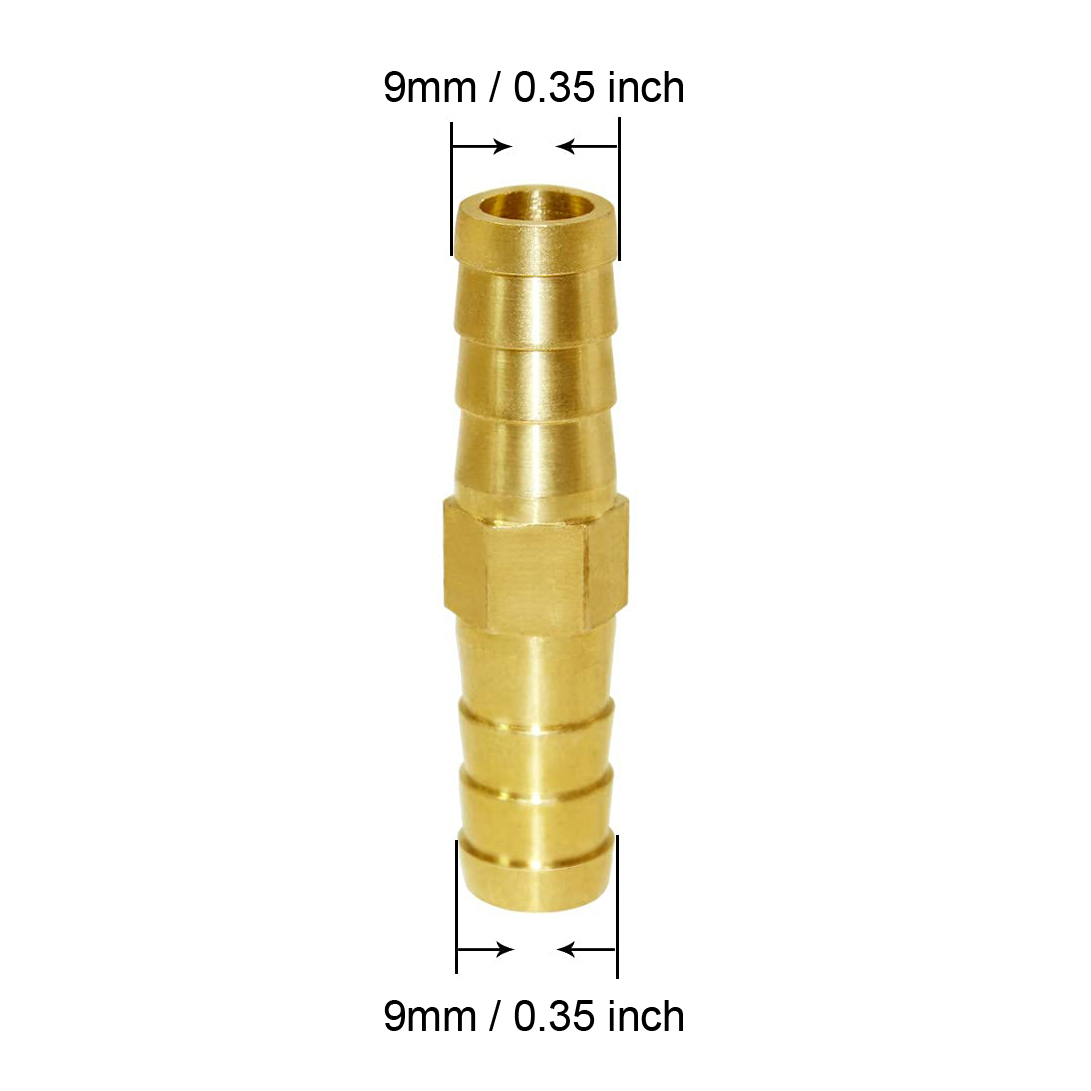 Picture of 9mm Brass Straight Hose Pipe Fitting Equal Barb Gas Copper Barbed Coupler Connector Adapter - 1pcs - Brass