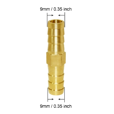 Picture of 9mm Brass Straight Hose Pipe Fitting Equal Barb Gas Copper Barbed Coupler Connector Adapter - 1pcs - Brass