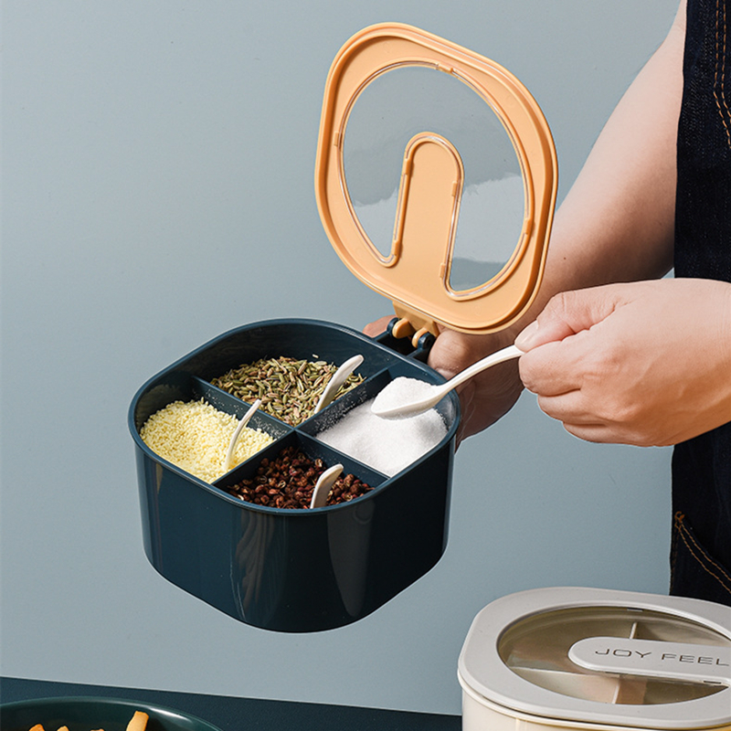 Picture of 4 Section Multi Storage Kitchen Spices Lid Box With Spoons - Multicolor