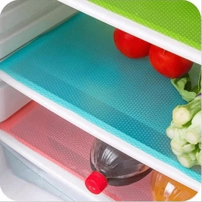 Picture of 4 Pcs Easy Clean Kitchen Cabinet Pad Refrigerator Anti Slip Fridge Liner Mat - Multicolor