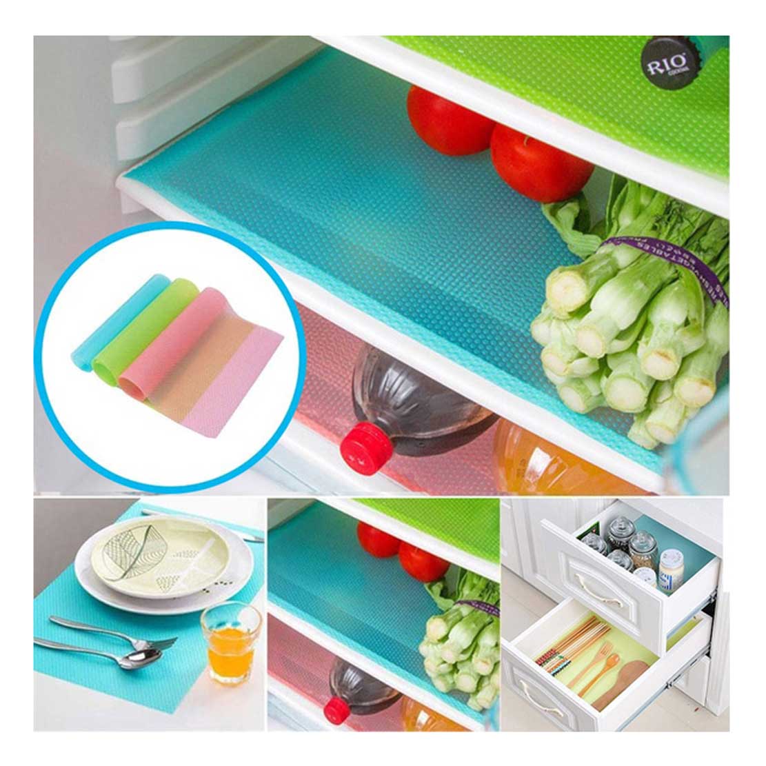 Picture of 4 Pcs Easy Clean Kitchen Cabinet Pad Refrigerator Anti Slip Fridge Liner Mat - Multicolor