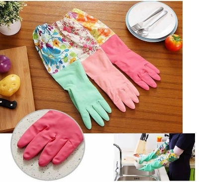 Picture of Multi-color Silicone Dish Washing Kitchen Full Hand Gloves - 2pcs Set - Multicolor