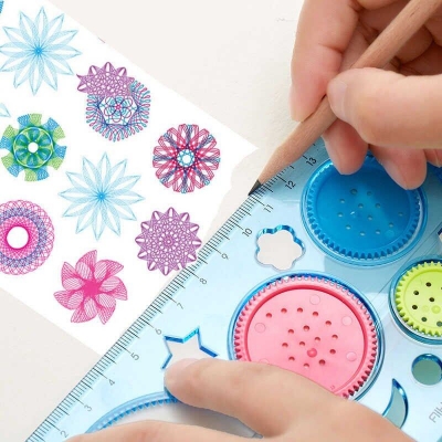 Picture of Generic Spirograph Geometric Stencils Ruler Drafting Tools - Multicolor