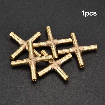 Picture of 1/4 inch Brass Hose Barb T Shape 4 Way Fitting Connector Nipple for Gas Fuel Water Air - 1pcs - Bronze