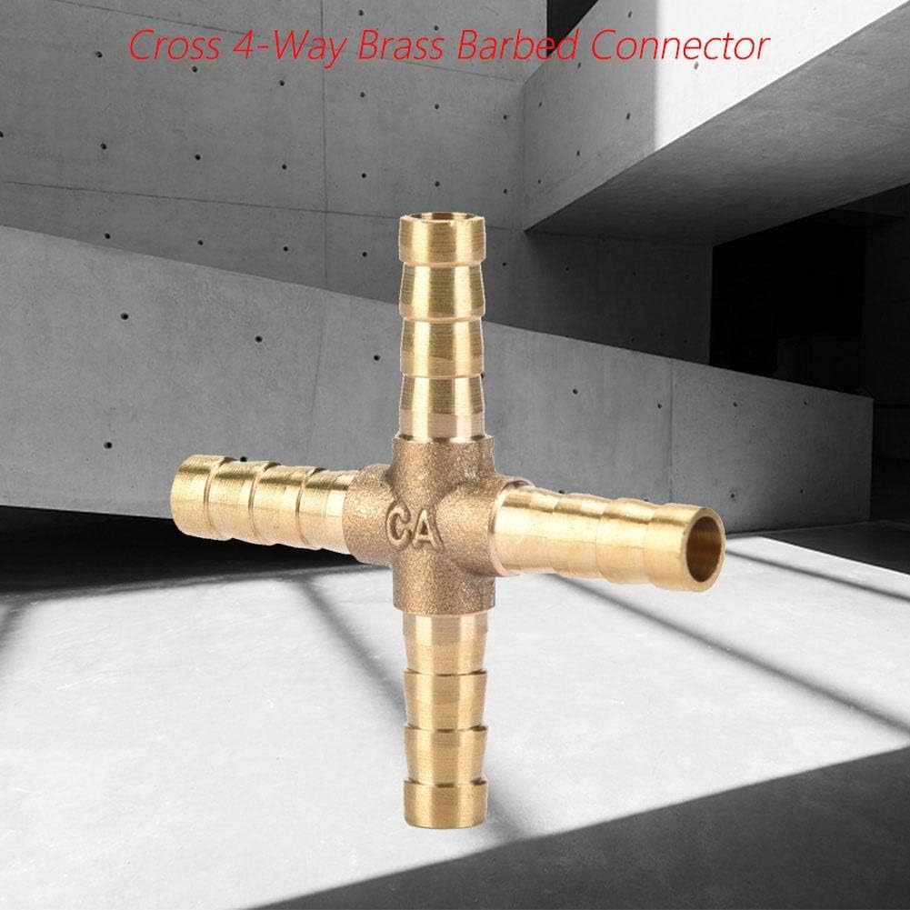 Picture of 1/4 inch Brass Hose Barb T Shape 4 Way Fitting Connector Nipple for Gas Fuel Water Air - 1pcs - Bronze