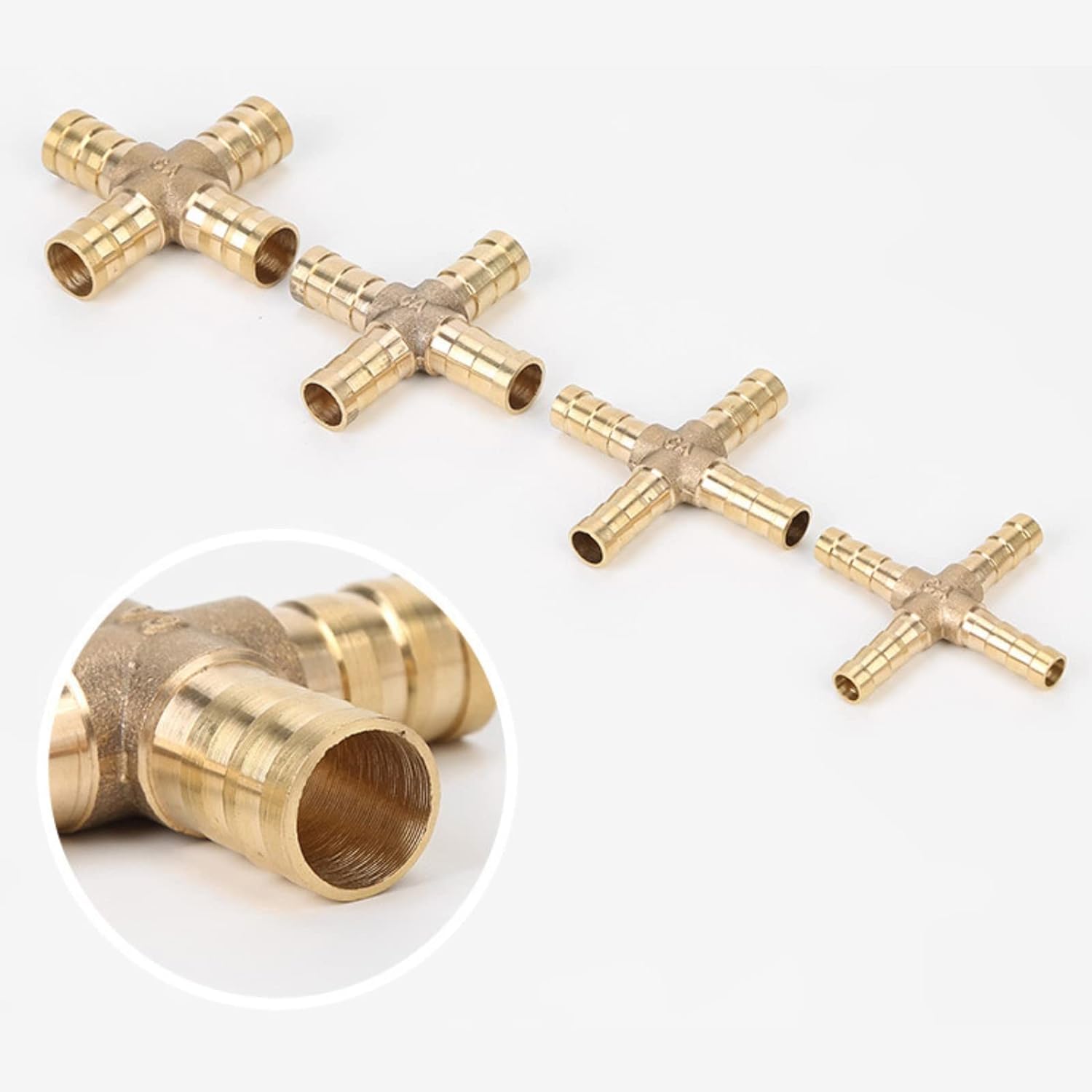 Picture of 1/4 inch Brass Hose Barb T Shape 4 Way Fitting Connector Nipple for Gas Fuel Water Air - 1pcs - Bronze