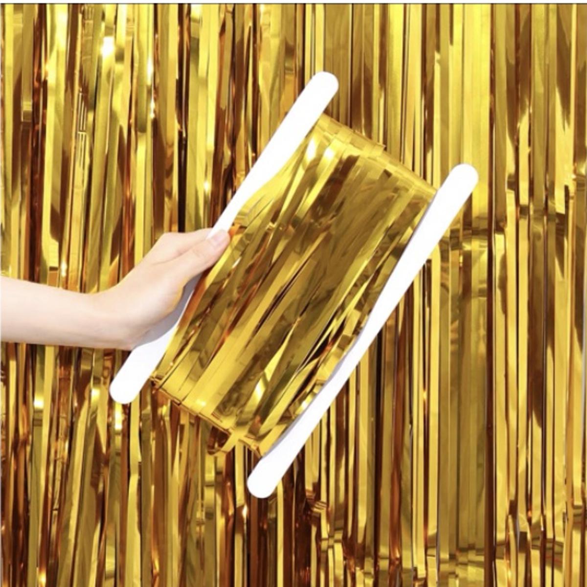 Picture of Golden Foil Metallic Curtain Backdrop For Happy Birthday Party Decoration - Multicolor