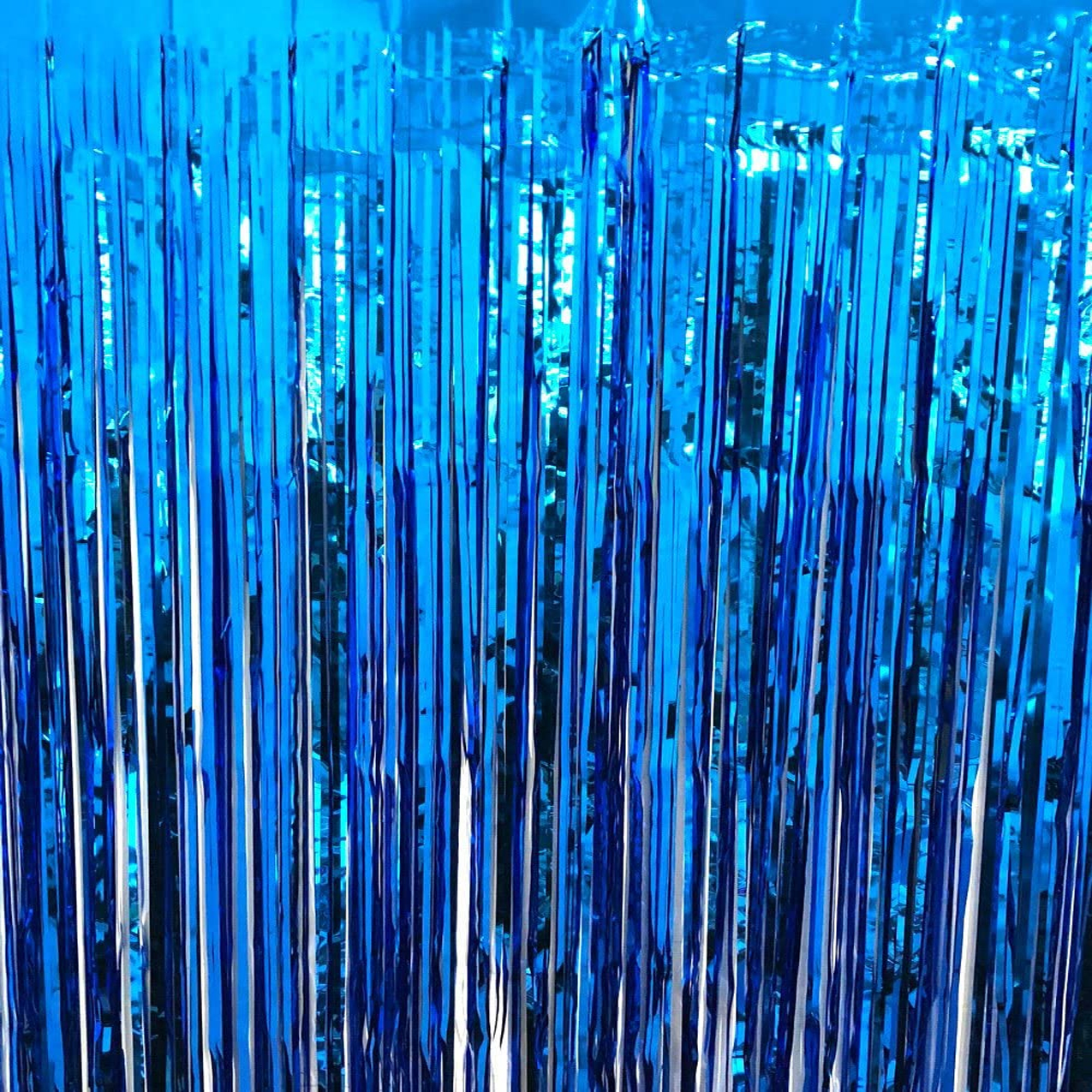 Picture of Blue Foil Metallic Curtain Backdrop For Happy Birthday Party Decoration - Multicolor