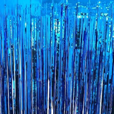Picture of Blue Foil Metallic Curtain Backdrop For Happy Birthday Party Decoration - Multicolor