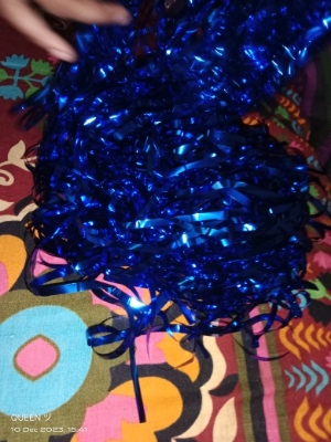 Picture of Blue Foil Metallic Curtain Backdrop For Happy Birthday Party Decoration - Multicolor