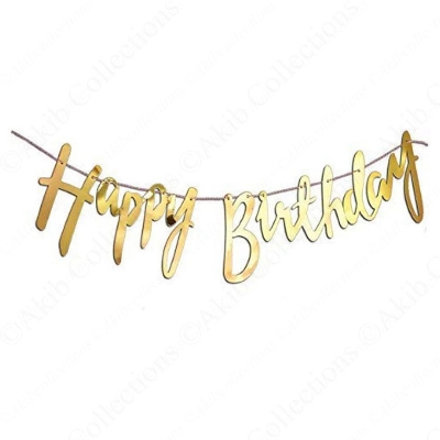 Picture of Happy Birthday Cursive, Bunting Banner in Metallic color in Italic Letters - Multicolor