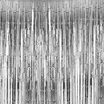 Picture of Silver Foil Metallic Curtain Backdrop For Happy Birthday Party Decoration - Multicolor