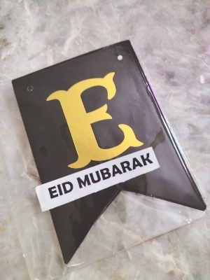 Picture of Black and Golden Eid Mubarak Card Banner For Housewarming Party - Multicolor