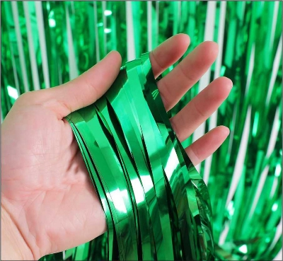 Picture of Green Foil Metallic Curtain Backdrop For Happy Birthday Party Decoration - Multicolor