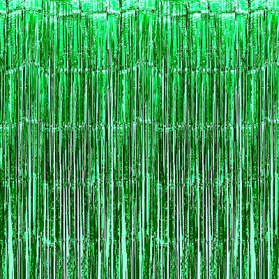 Picture of Green Foil Metallic Curtain Backdrop For Happy Birthday Party Decoration - Multicolor